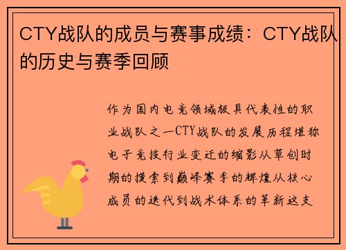 CTY战队的成员与赛事成绩：CTY战队的历史与赛季回顾