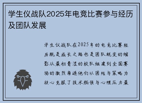 学生仪战队2025年电竞比赛参与经历及团队发展